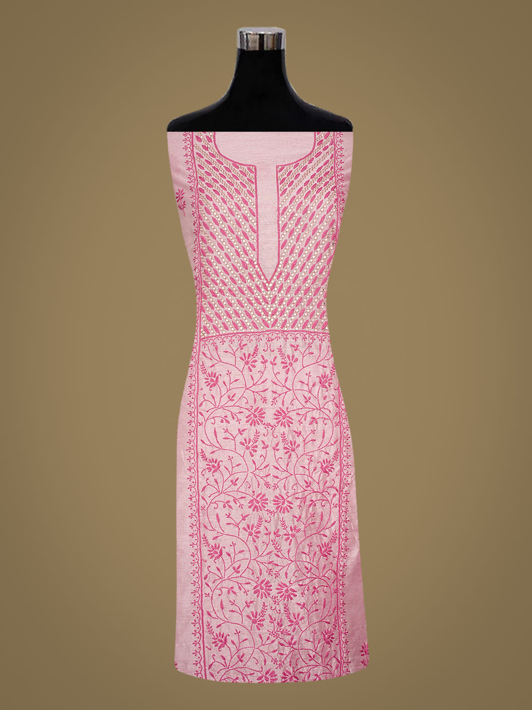 Ada Hand Embroidered Pink Silk Lucknowi Chikankari Unstitched Kurta Dupatta Set With Mirror Work 01A987099_3