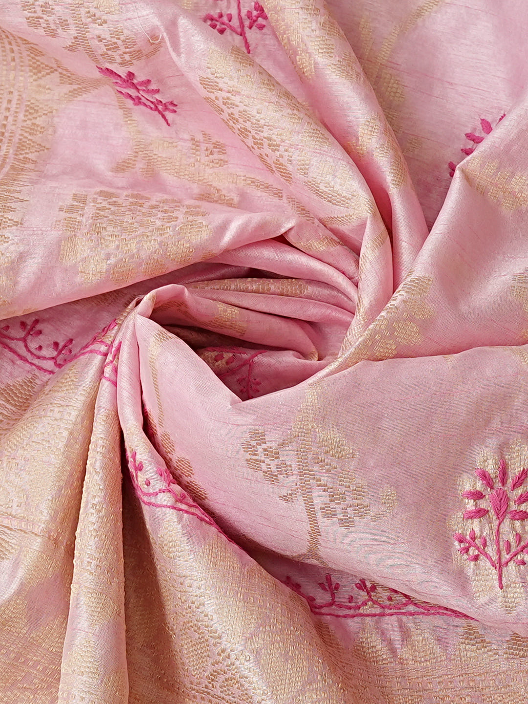 Ada Hand Embroidered Pink Silk Lucknowi Chikankari Unstitched Kurta Dupatta Set With Mirror Work 01A987099_5