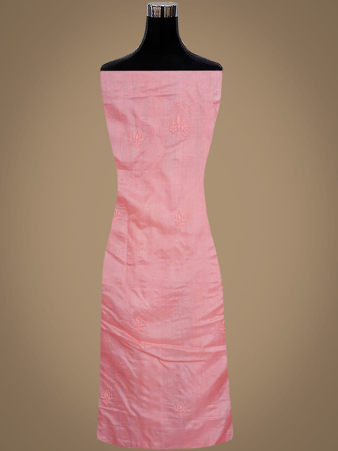Ada Hand Embroidered Pink Silk Lucknowi Chikankari Unstitched Suit Piece With Chiffon Dupatta_4