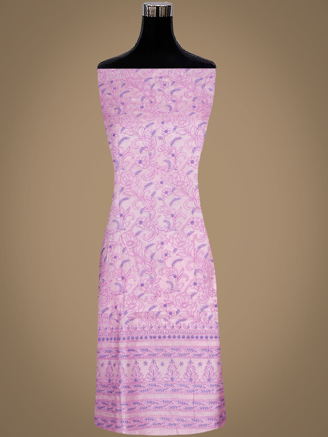 Ada Hand Embroidered Pink Silk lucknowi Chikankari Unstitched Kurta 01A998786