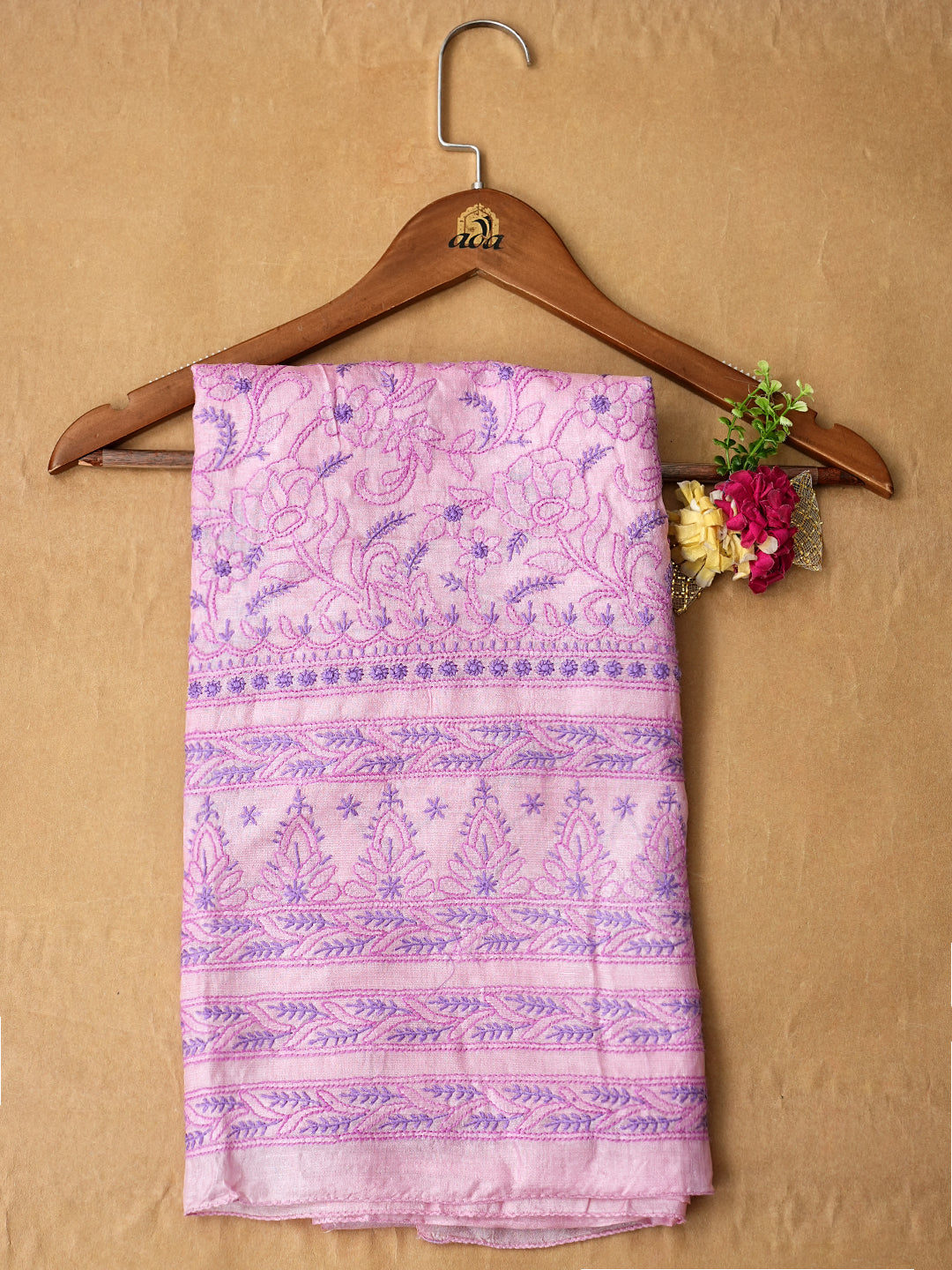 Ada Hand Embroidered Pink Silk lucknowi Chikankari Unstitched Kurta 01A998786