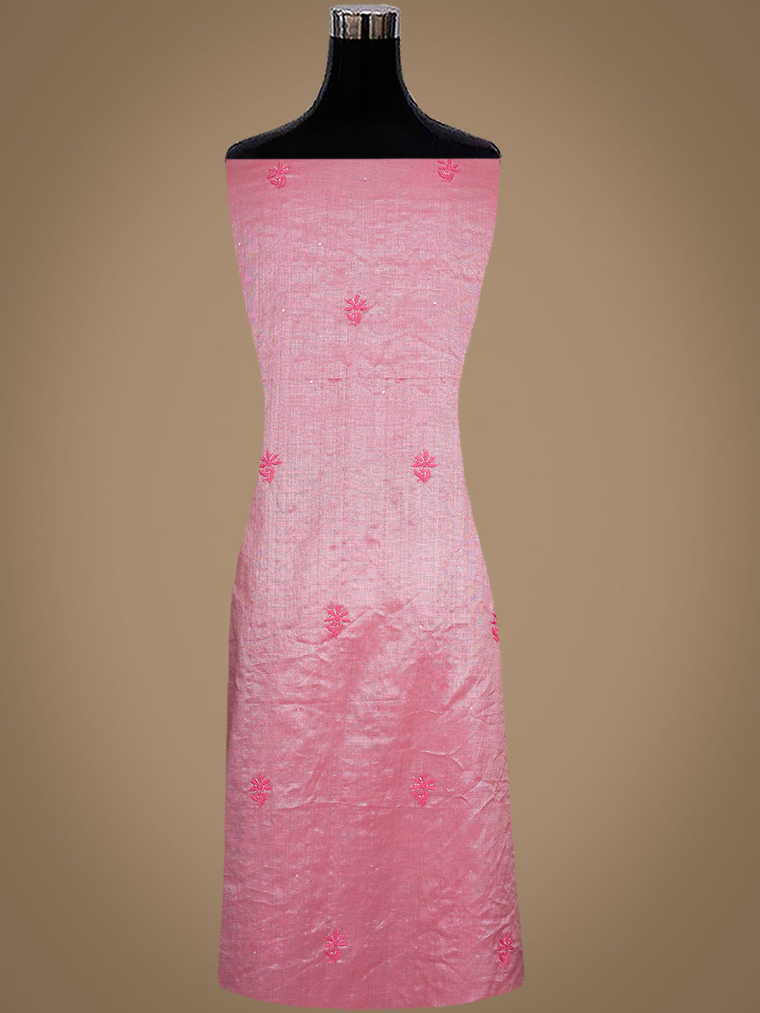 Ada Hand Embroidered Pink Tissue Lucknowi Chikankari Unstitched Kurta Dupatta set with Cutdana Work 01A793996