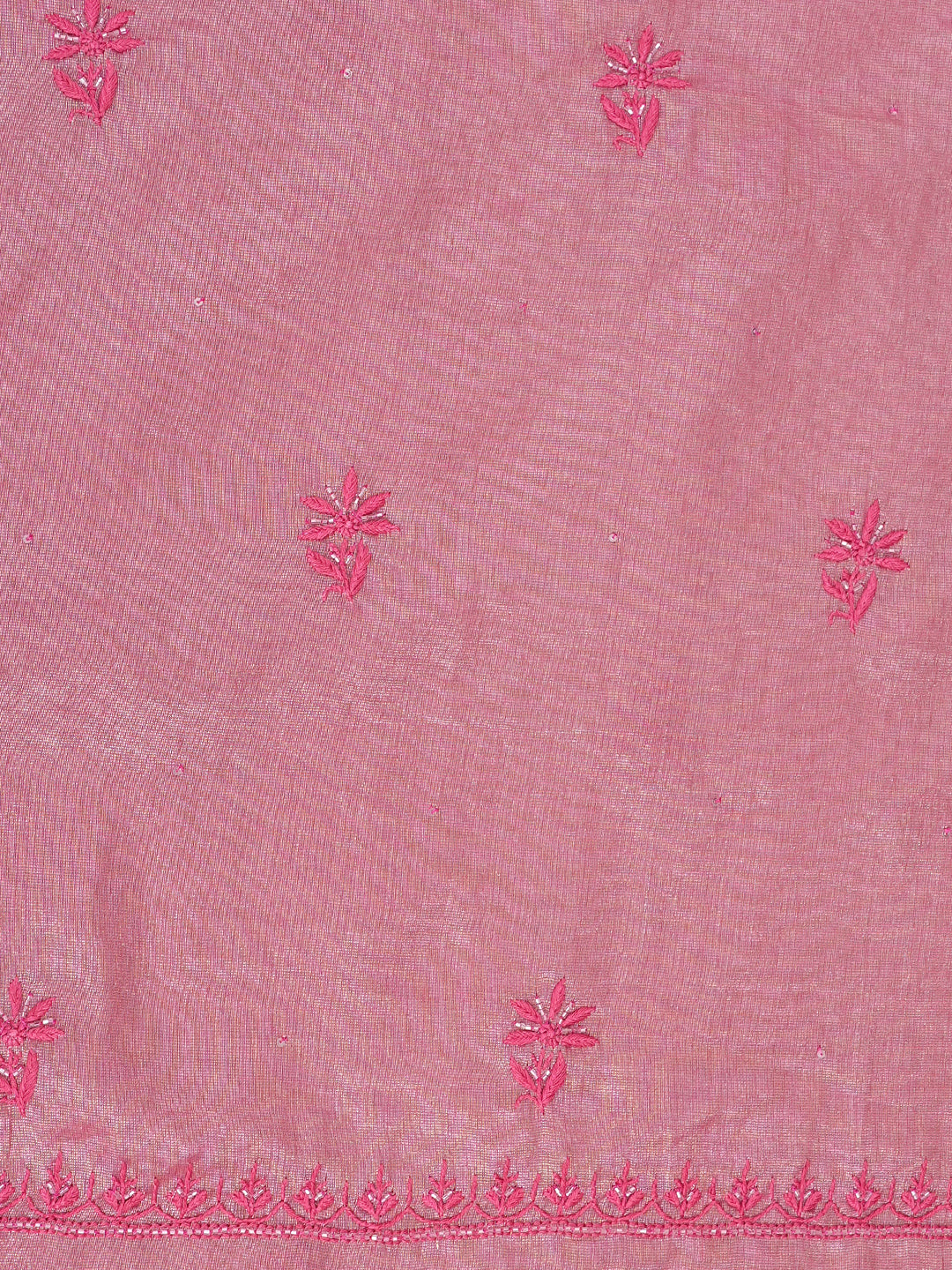 Ada Hand Embroidered Pink Tissue Lucknowi Chikankari Unstitched Kurta Dupatta set with Cutdana Work 01A793996