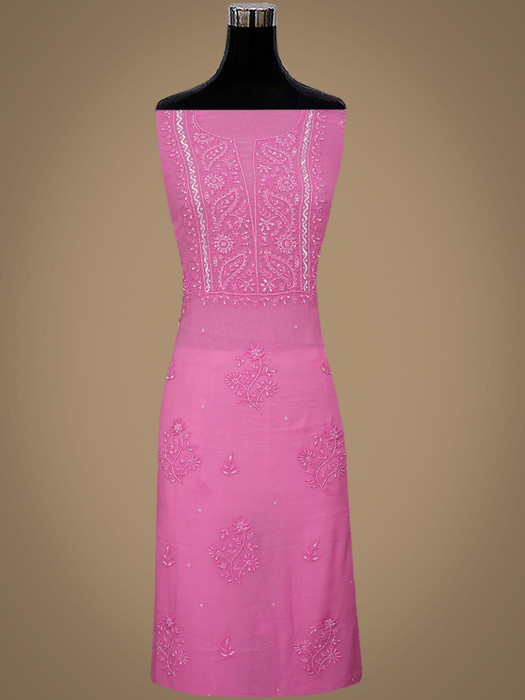 Ada Hand Embroidered Pink Viscose Georgette Lucknowi Chikankari Unstitched Kurta Dupatta Set With Cutdana Work 01A771728