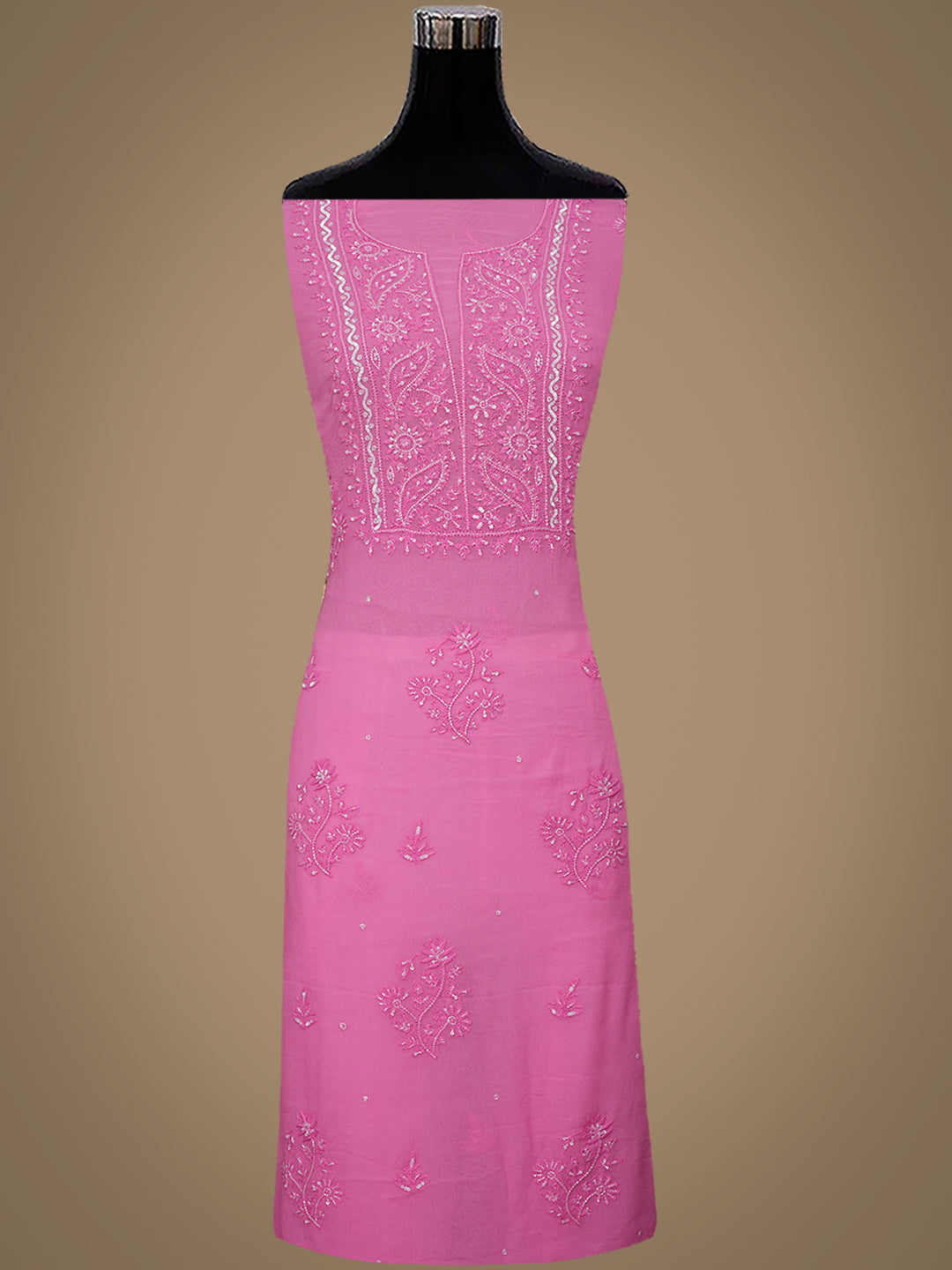 Ada Hand Embroidered Pink Viscose Georgette Lucknowi Chikankari Unstitched Kurta Dupatta Set With Cutdana Work 01A771728