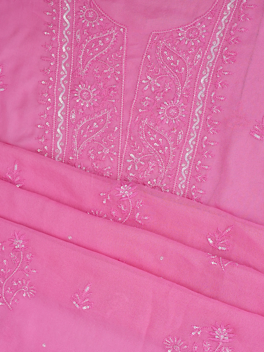 Ada Hand Embroidered Pink Viscose Georgette Lucknowi Chikankari Unstitched Kurta Dupatta Set With Cutdana Work 01A771728