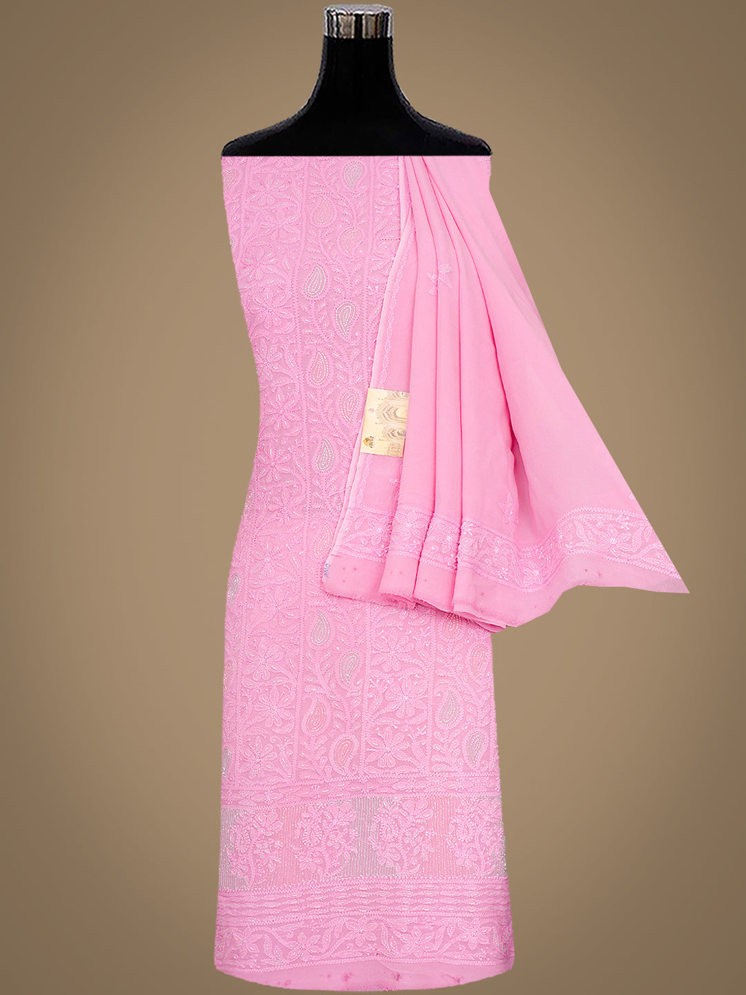 Ada Hand Embroidered Pink Viscose Georgette Lucknowi Chikankari Unstitched Kurta Dupatta Set With Cutdana Work 01A782525