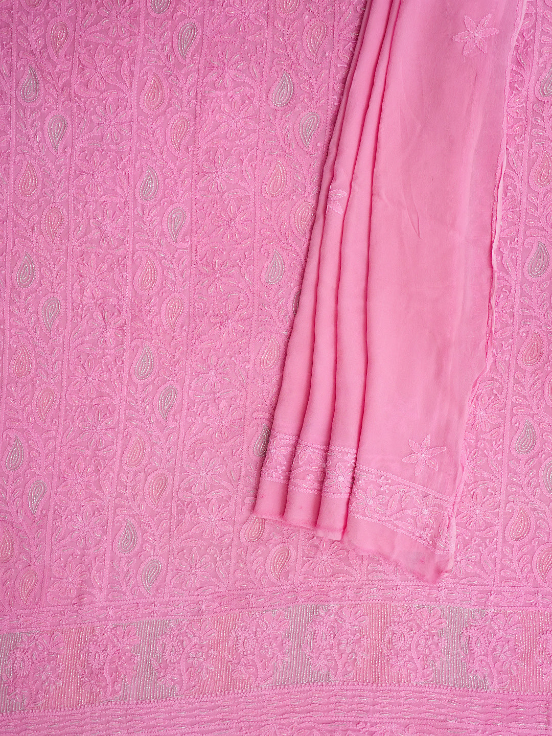 Ada Hand Embroidered Pink Viscose Georgette Lucknowi Chikankari Unstitched Kurta Dupatta Set With Cutdana Work 01A782525
