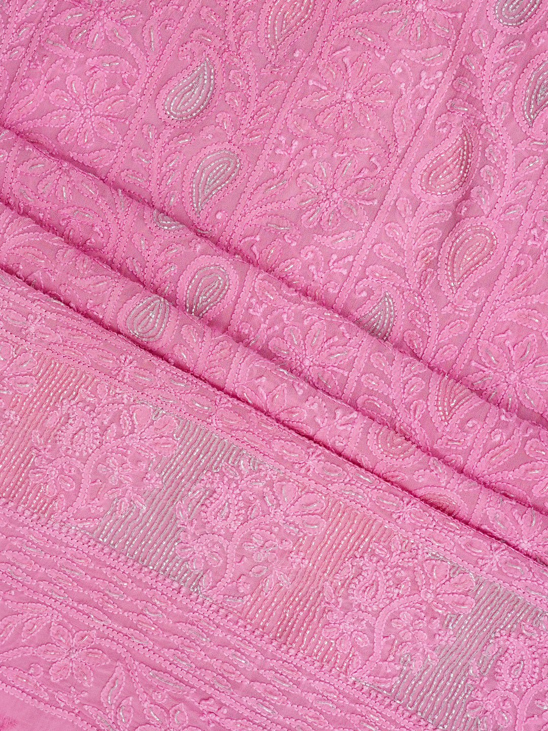 Ada Hand Embroidered Pink Viscose Georgette Lucknowi Chikankari Unstitched Kurta Dupatta Set With Cutdana Work 01A782525