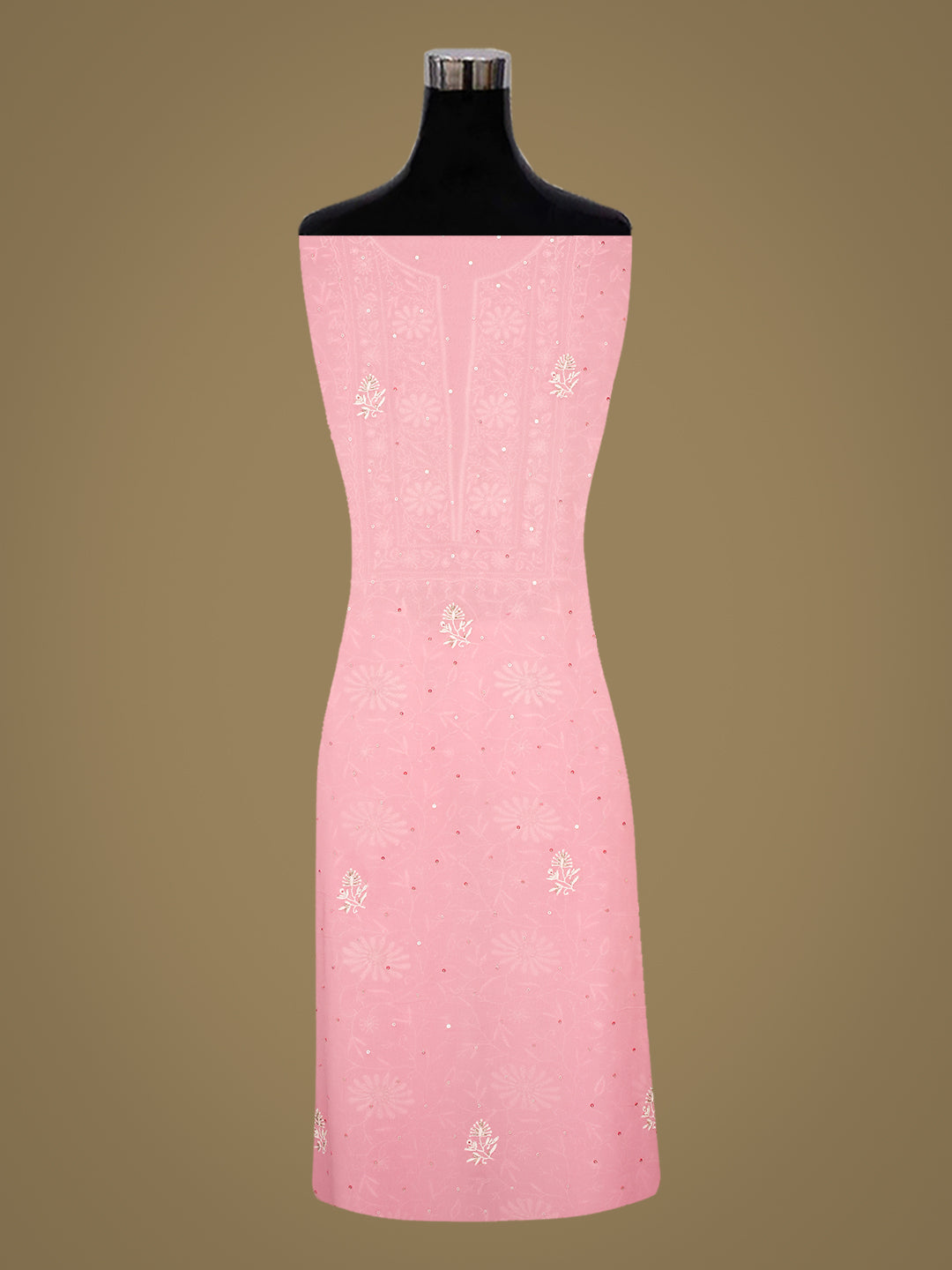 Ada Hand Embroidered Pink Viscose Georgette Lucknowi Chikankari Unstitched Kurta Dupatta Set With Cutdana Work 01A887964
