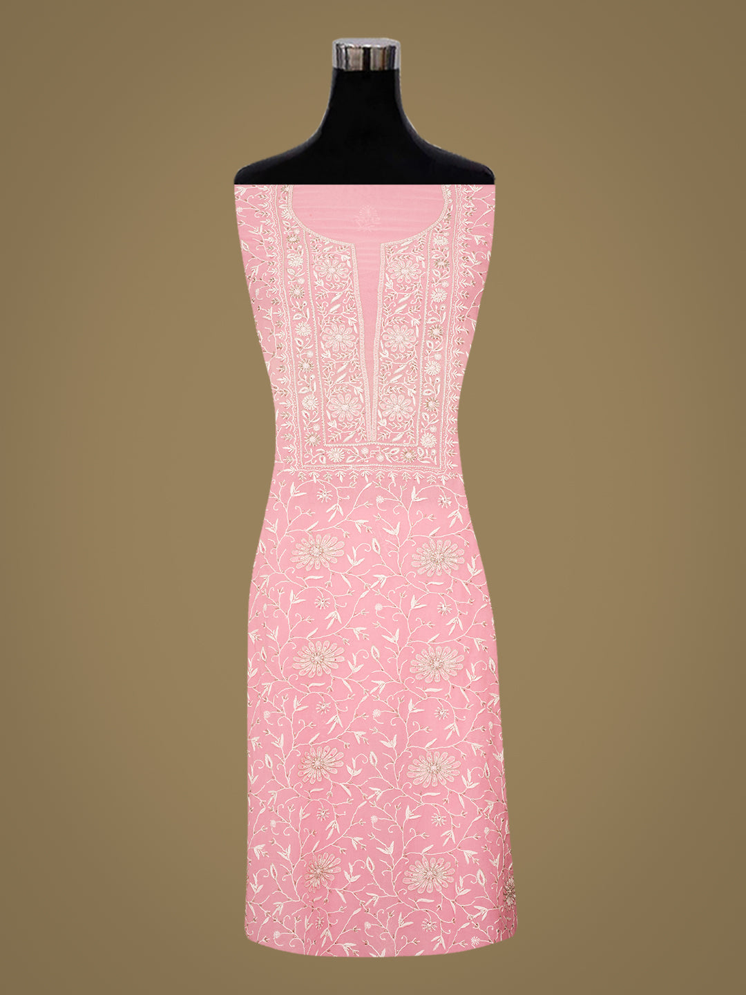 Ada Hand Embroidered Pink Viscose Georgette Lucknowi Chikankari Unstitched Kurta Dupatta Set With Cutdana Work 01A887964