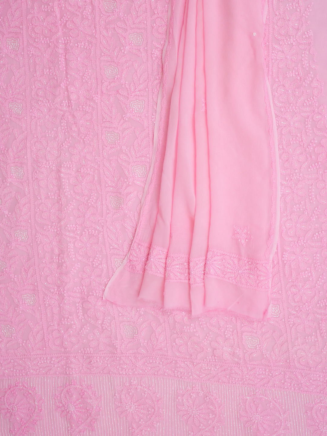 Ada Hand Embroidered Pink Viscose Georgette Lucknowi Chikankari Unstitched Kurta Dupatta Set With Cutdana Work 01A957788