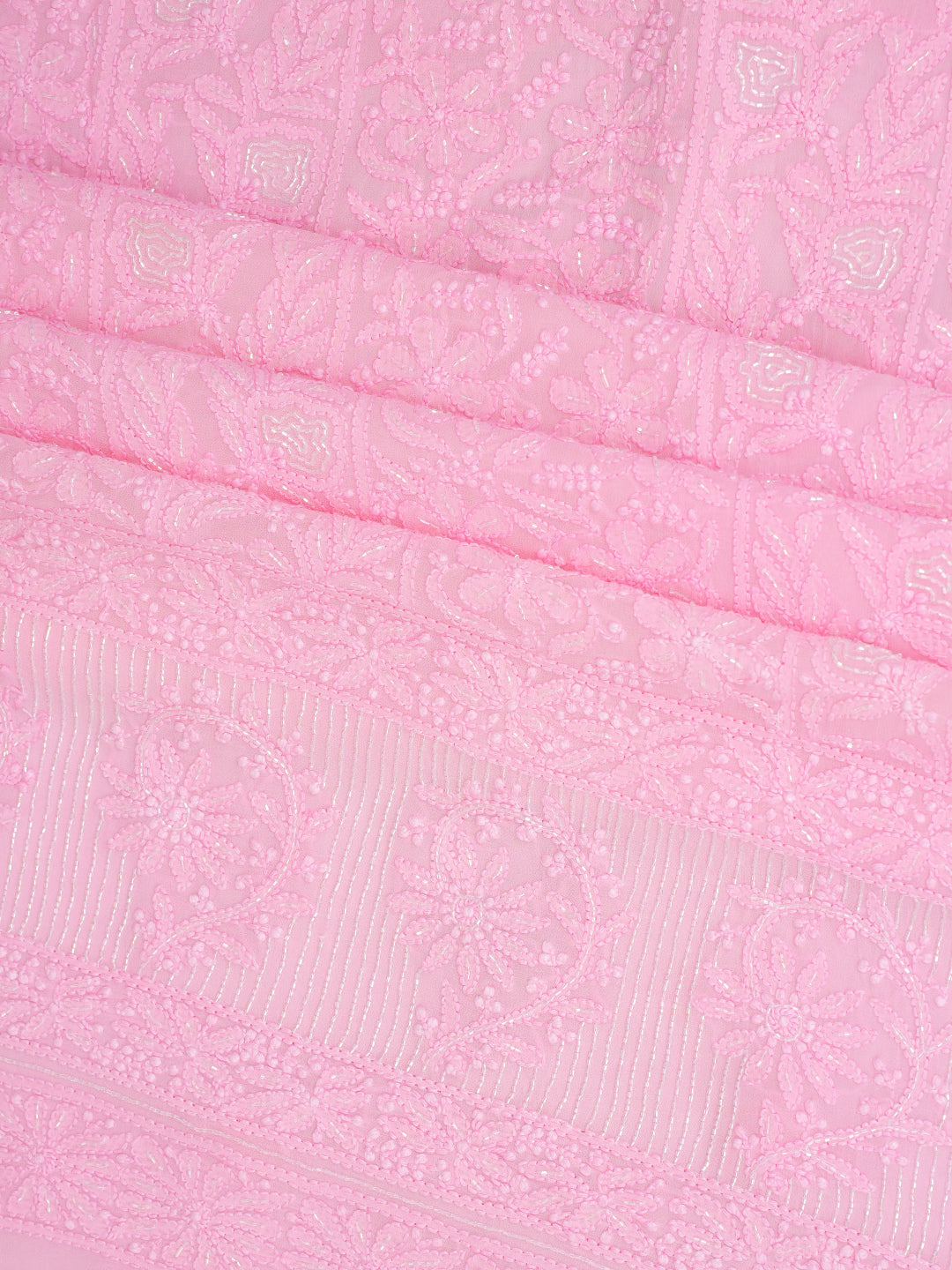 Ada Hand Embroidered Pink Viscose Georgette Lucknowi Chikankari Unstitched Kurta Dupatta Set With Cutdana Work 01A957788