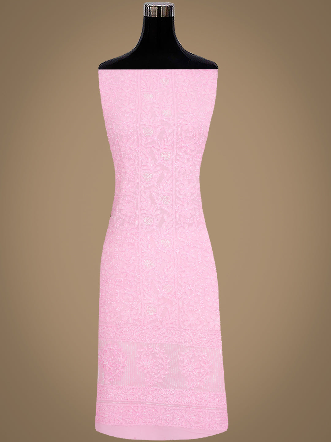 Ada Hand Embroidered Pink Viscose Georgette Lucknowi Chikankari Unstitched Kurta Dupatta Set With Cutdana Work 01A957788