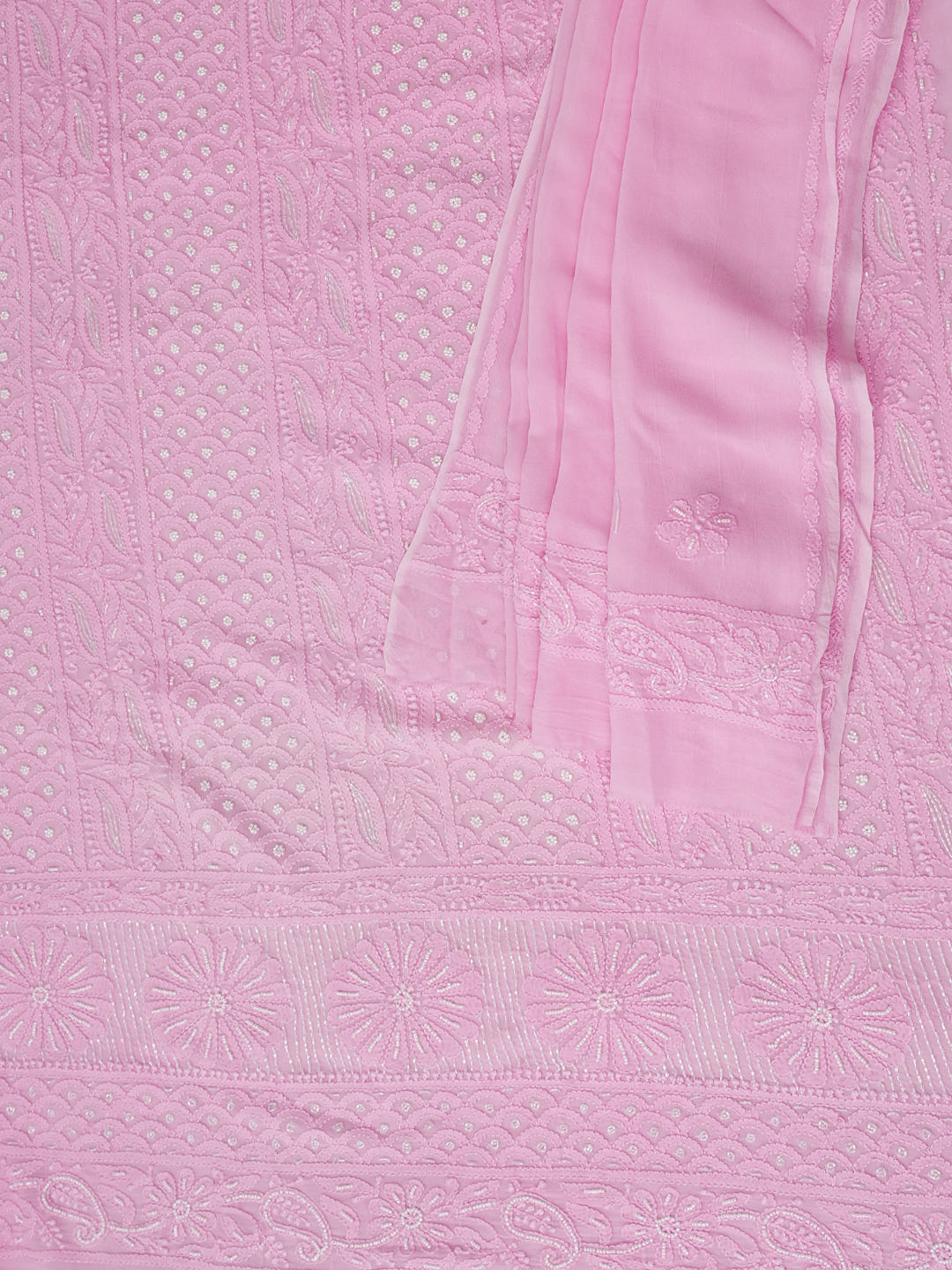 Ada Hand Embroidered Pink Viscose Georgette Lucknowi Chikankari Unstitched Kurta Dupatta Set With Cutdana Work 01A977822