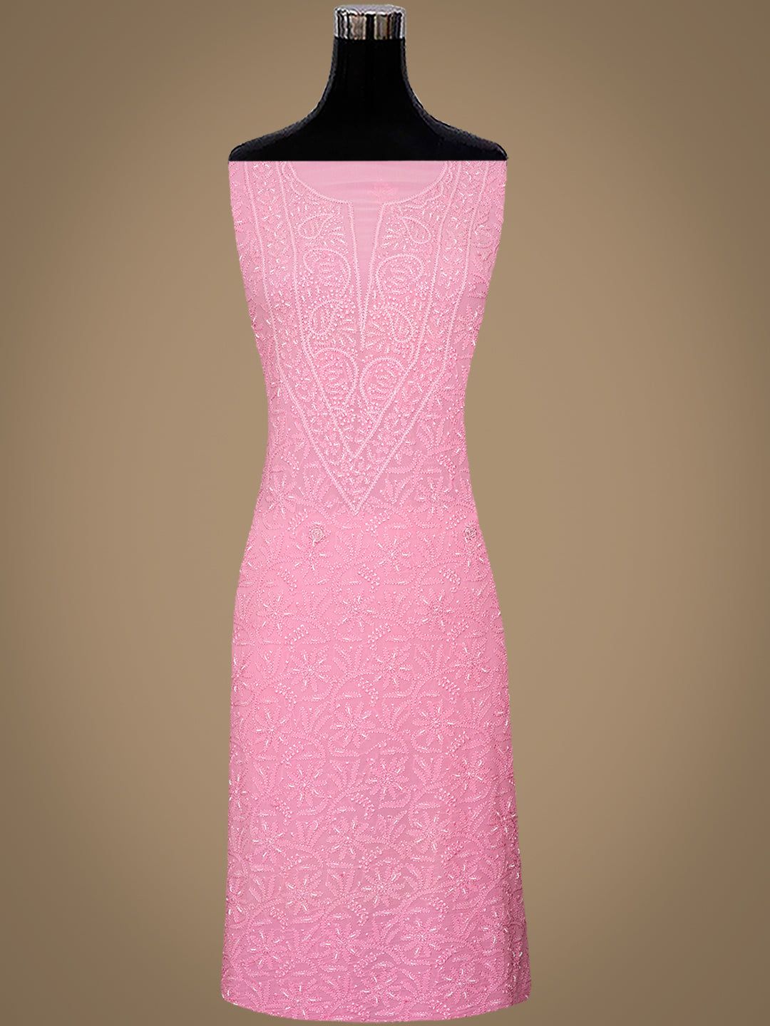 Ada Hand Embroidered Pink Viscose Georgette Lucknowi Chikankari Unstitched Kurta Dupatta Set With Cutdana Work 01A984113