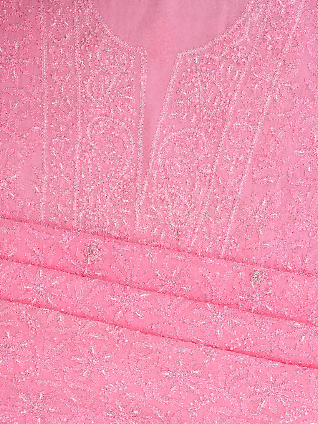 Ada Hand Embroidered Pink Viscose Georgette Lucknowi Chikankari Unstitched Kurta Dupatta Set With Cutdana Work 01A984113