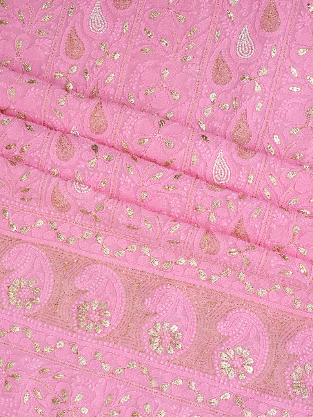 Ada Hand Embroidered Pink Viscose Georgette Lucknowi Chikankari Unstitched Kurta Dupatta Set With Gota Patti Work 01A893703
