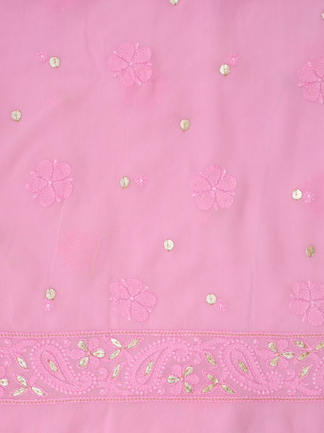 Ada Hand Embroidered Pink Viscose Georgette Lucknowi Chikankari Unstitched Kurta Dupatta Set With Gota Patti Work 01A893703