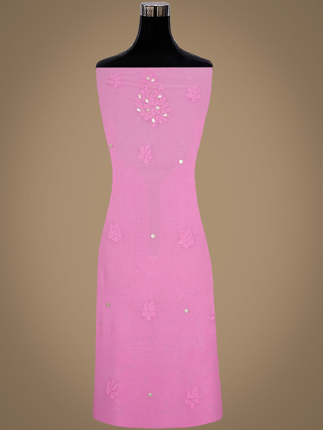 Ada Hand Embroidered Pink Viscose Georgette Lucknowi Chikankari Unstitched Kurta Dupatta Set With Gota Patti Work 01A984078