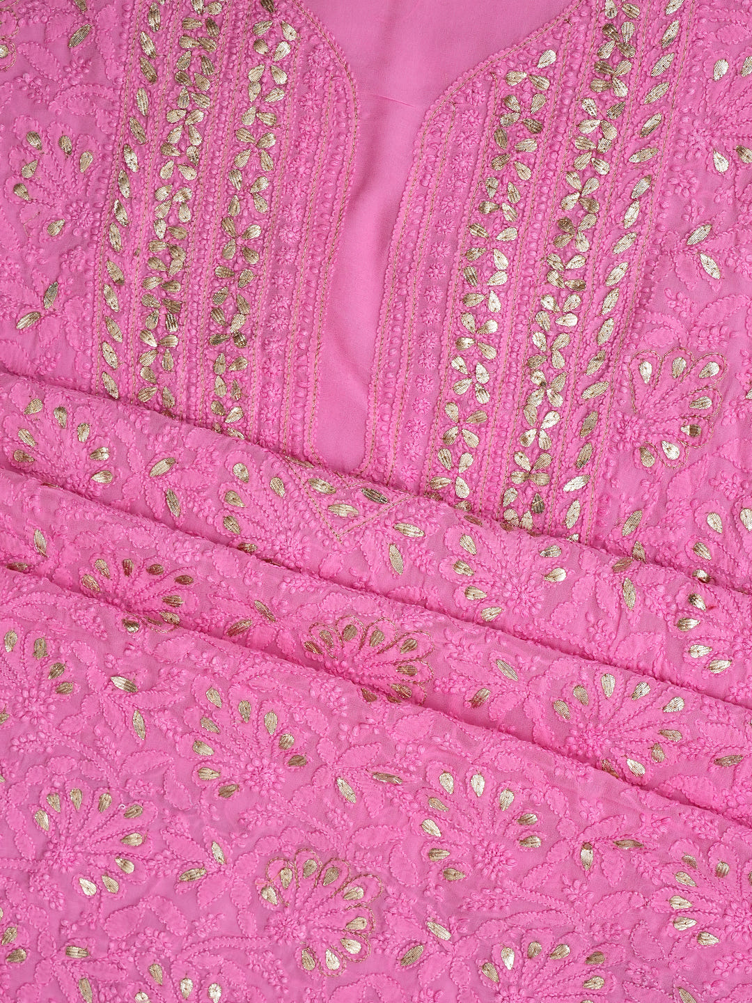 Ada Hand Embroidered Pink Viscose Georgette Lucknowi Chikankari Unstitched Kurta Dupatta Set With Gota Patti Work 01A984078