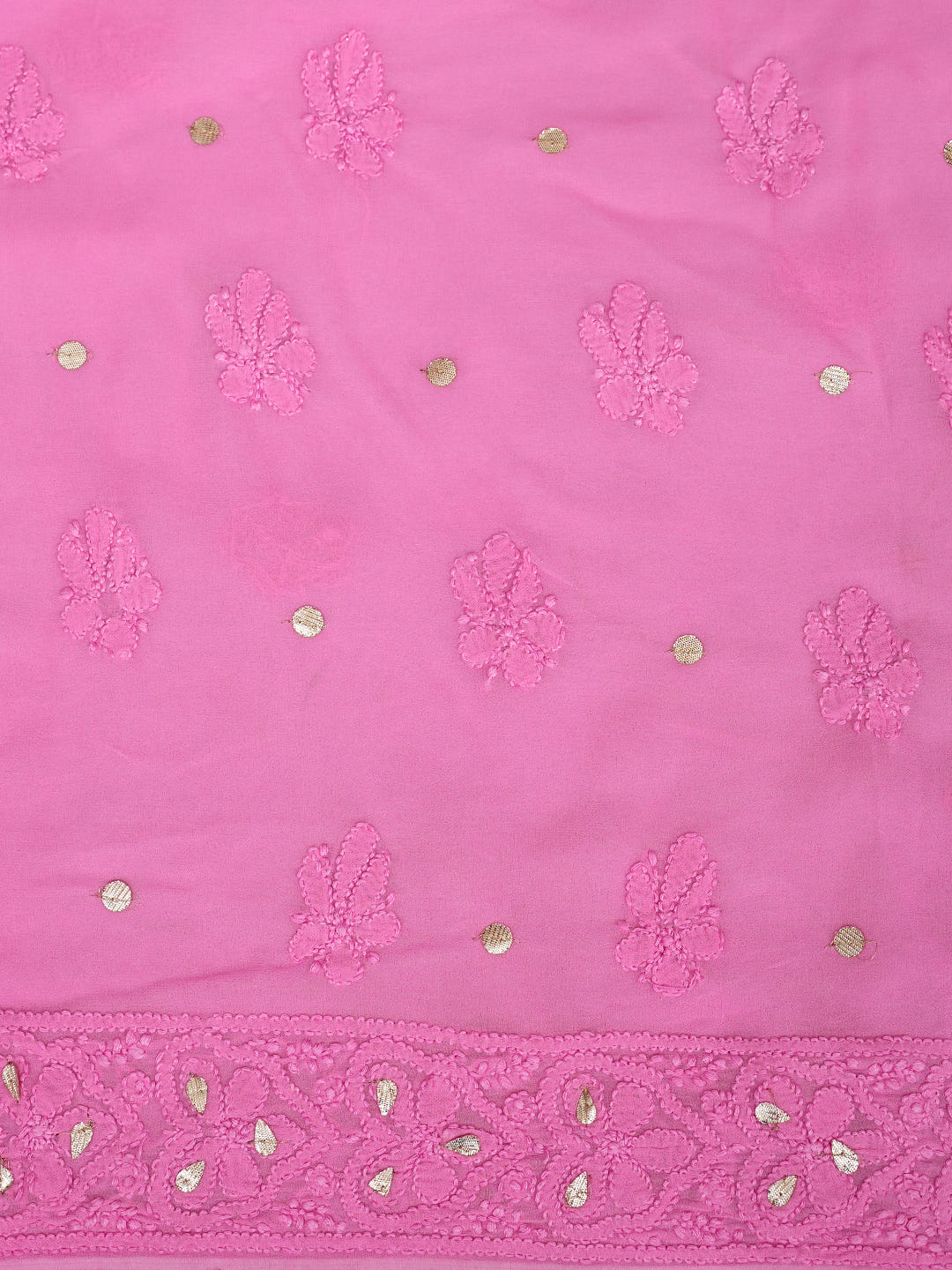 Ada Hand Embroidered Pink Viscose Georgette Lucknowi Chikankari Unstitched Kurta Dupatta Set With Gota Patti Work 01A984078