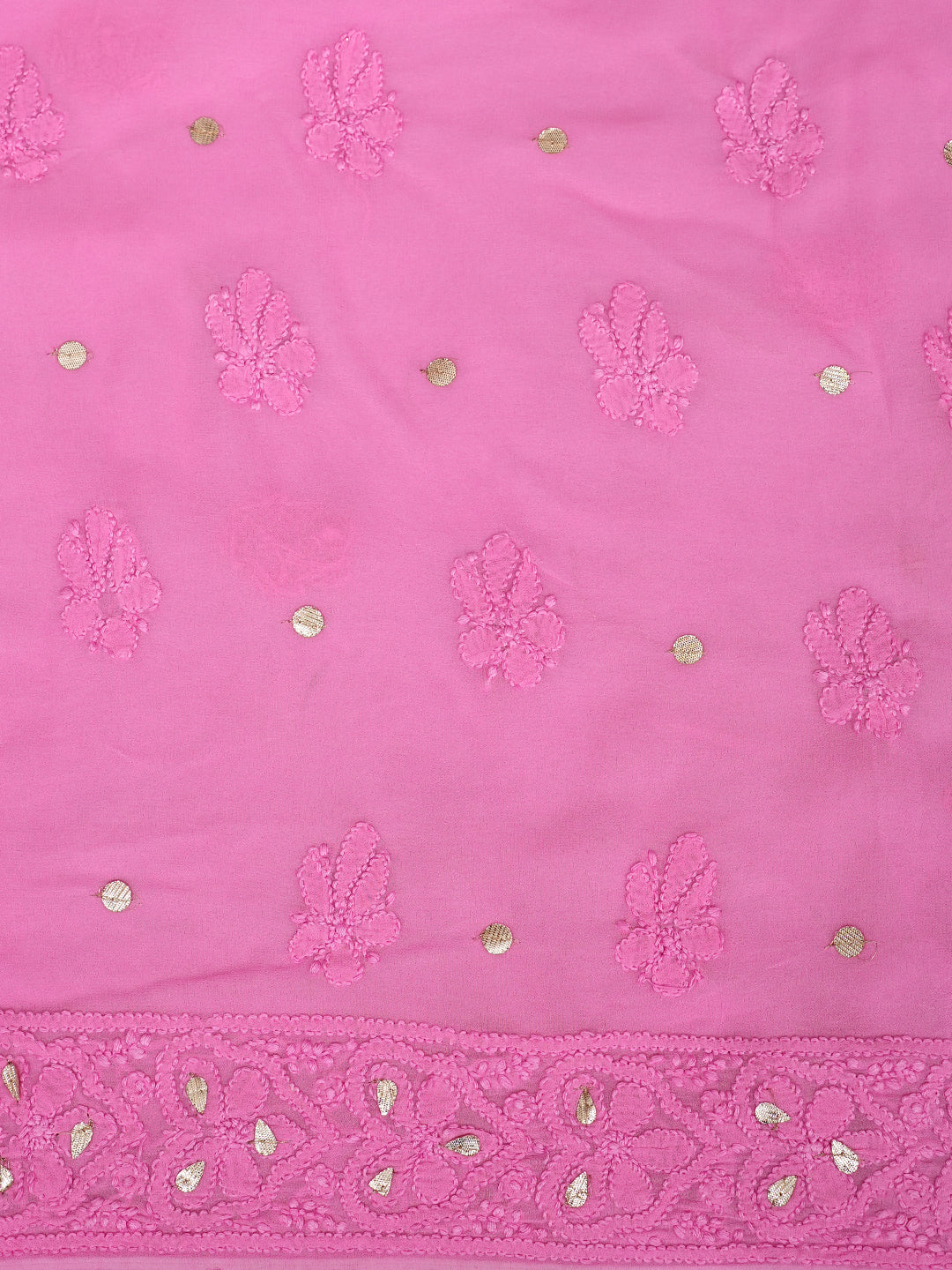 Ada Hand Embroidered Pink Viscose Georgette Lucknowi Chikankari Unstitched Kurta Dupatta Set With Gota Patti Work 01A984078