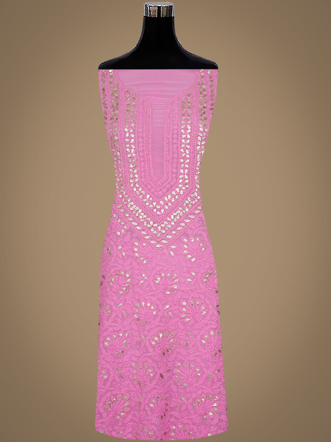Ada Hand Embroidered Pink Viscose Georgette Lucknowi Chikankari Unstitched Kurta Dupatta Set With Gota Patti Work 01A984078