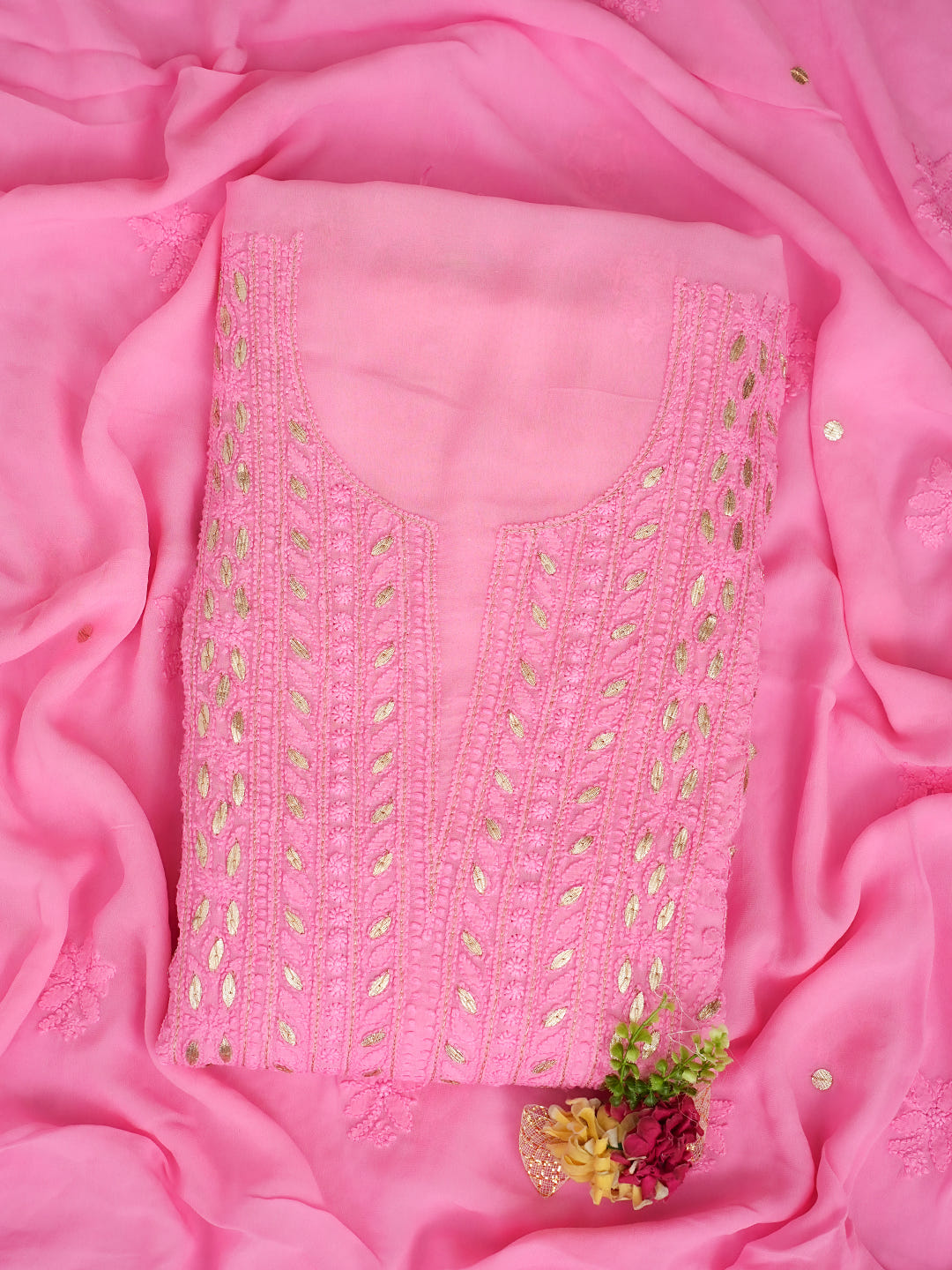 Embroidered Pink Kurta Dupatta Set