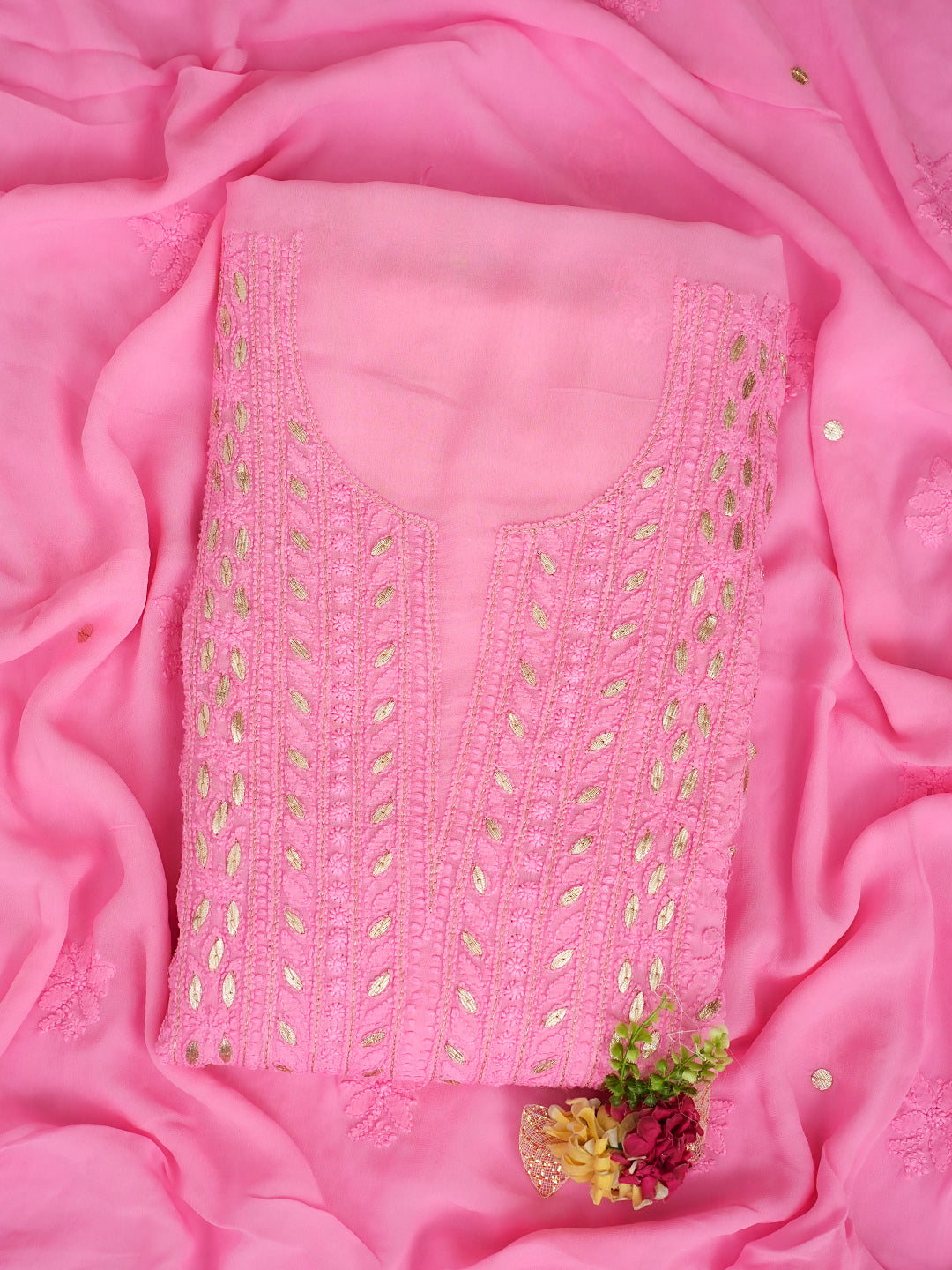 Embroidered Pink Kurta Dupatta Set