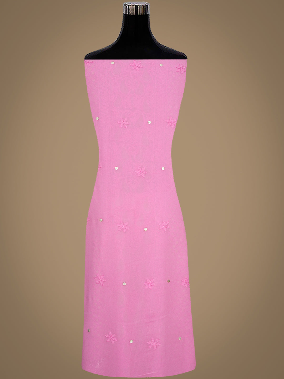 Ada Hand Embroidered Pink Viscose Georgette Lucknowi Chikankari Unstitched Kurta Dupatta Set With Gota Patti Work 01A984090