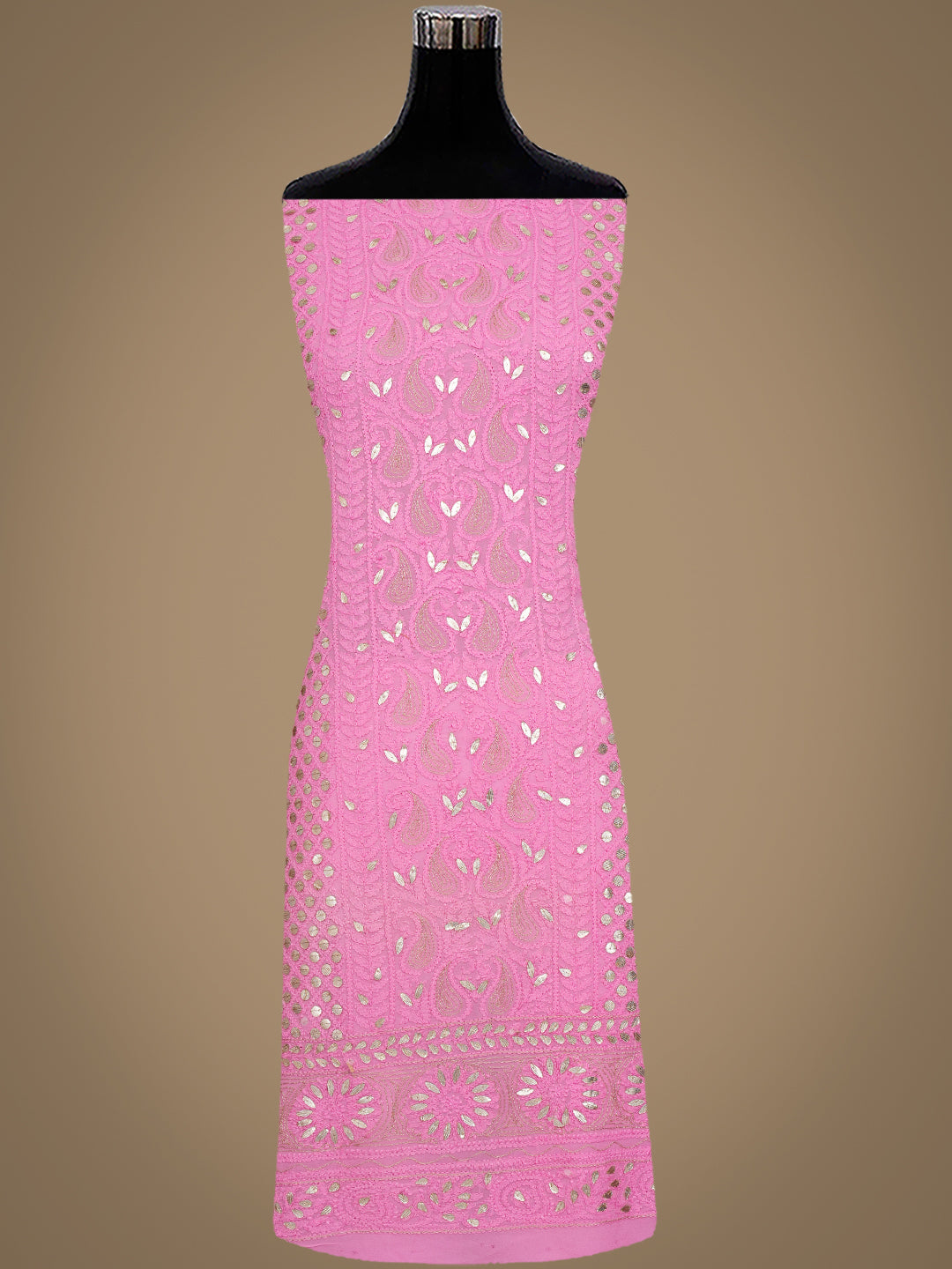 Ada Hand Embroidered Pink Viscose Georgette Lucknowi Chikankari Unstitched Kurta Dupatta Set With Gota Patti Work 01A984090