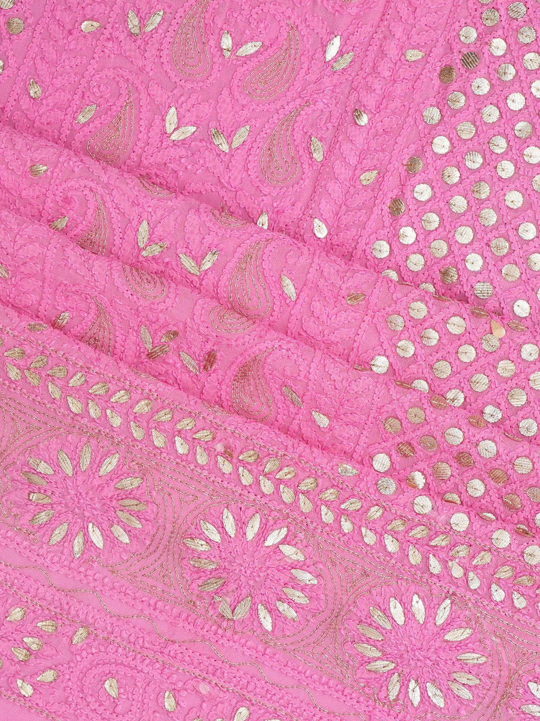 Ada Hand Embroidered Pink Viscose Georgette Lucknowi Chikankari Unstitched Kurta Dupatta Set With Gota Patti Work 01A984090