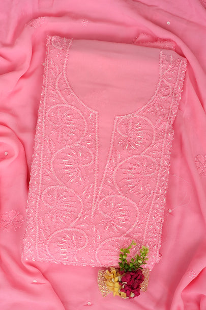 Ada Pink Viscose Georgette Chikankari Kurta Set