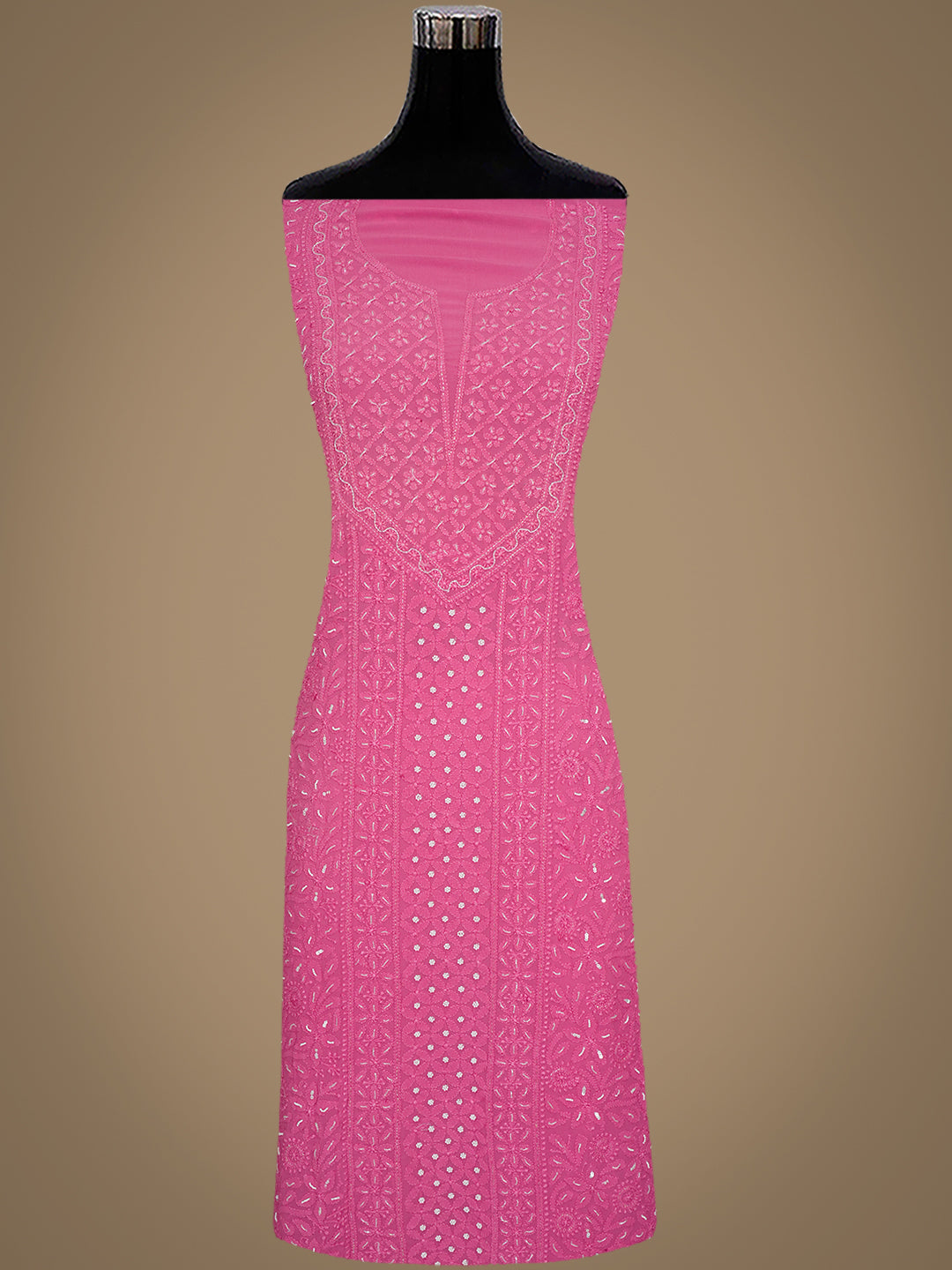 Ada Hand Embroidered Pink Viscose Georgette Lucknowi Chikankari Unstitched Kurta Dupatta Set With Pearl, Sequinned & Cutdana Work 01A933511