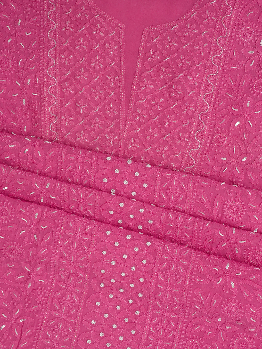 Ada Hand Embroidered Pink Viscose Georgette Lucknowi Chikankari Unstitched Kurta Dupatta Set With Pearl, Sequinned & Cutdana Work 01A933511