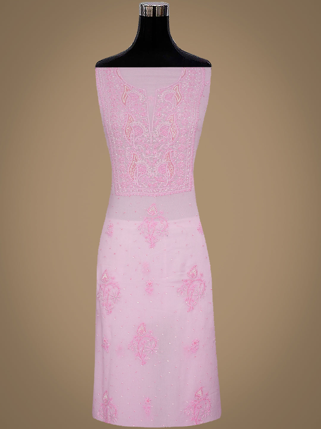 Ada Hand Embroidered Pink Viscose Georgette Lucknowi Chikankari Unstitched Kurta Dupatta Set With Sequinned Work 01A771739