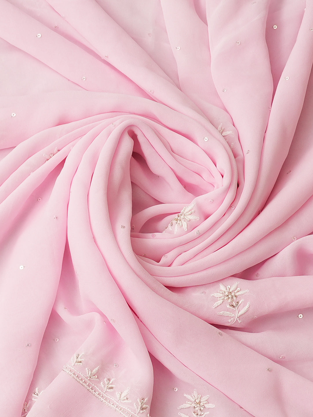 Ada Hand Embroidered Pink Viscose Georgette Lucknowi Chikankari Unstitched Kurta Dupatta With Cutdana Work 01A887971