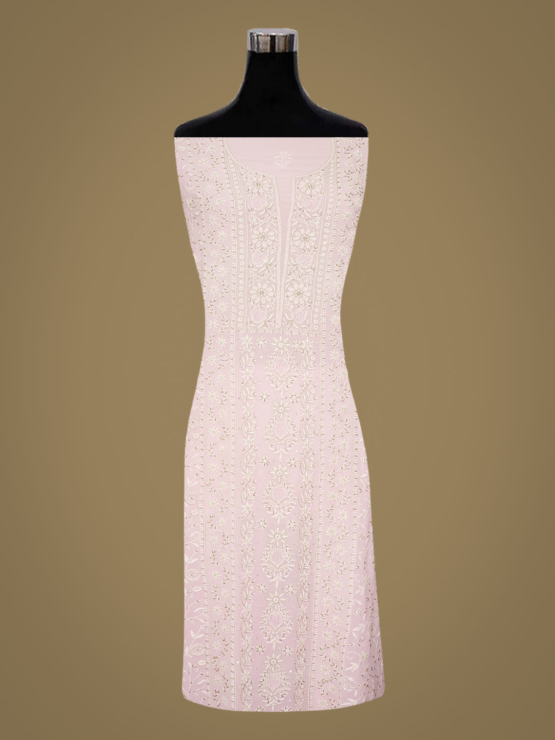 Ada Hand Embroidered Pink Viscose Georgette Lucknowi Chikankari Unstitched Kurta Dupatta Set With Cutdana Work 01A887971