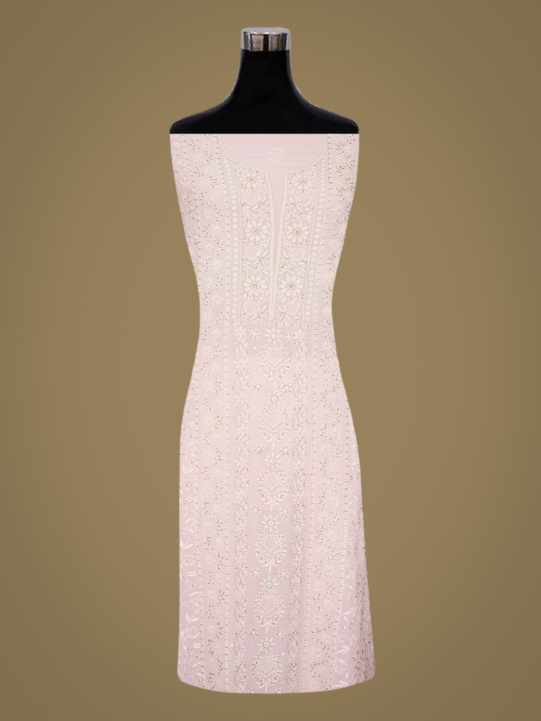 Ada Hand Embroidered Pink Viscose Georgette Lucknowi Chikankari Unstitched Kurta Dupatta With Cutdana Work 01A887971