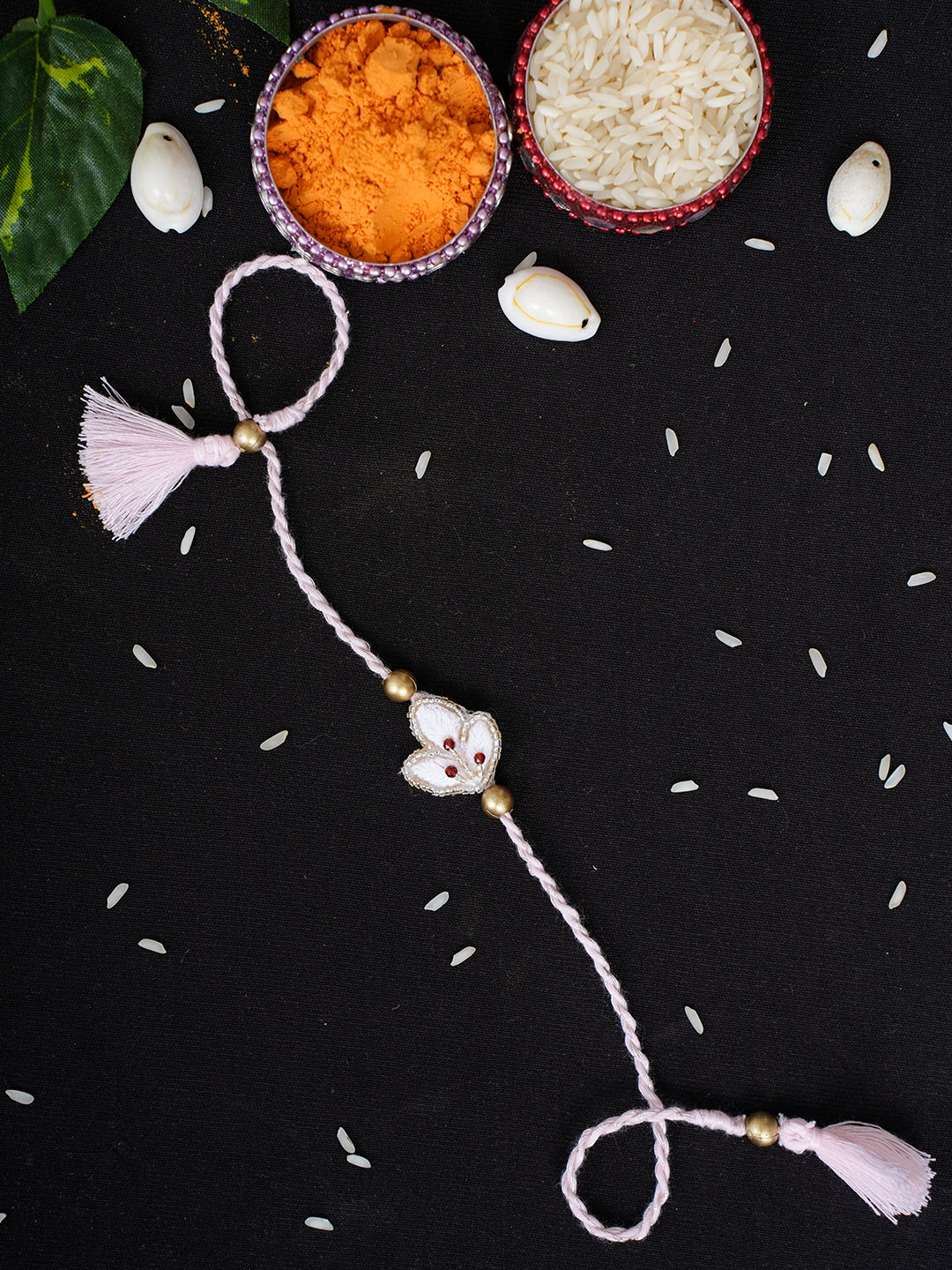 Ada Hand Embroidered Pink Viscose Georgette Raksha Sutra Rakhi With Cutdana Work_1