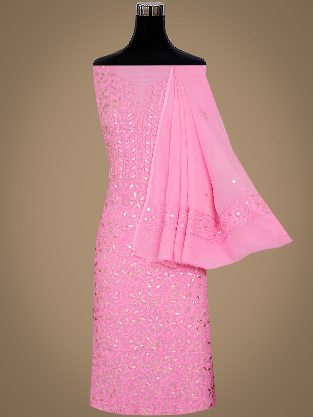 Pink Lucknowi  Viscose Georgette  Unstitched Kurta Set