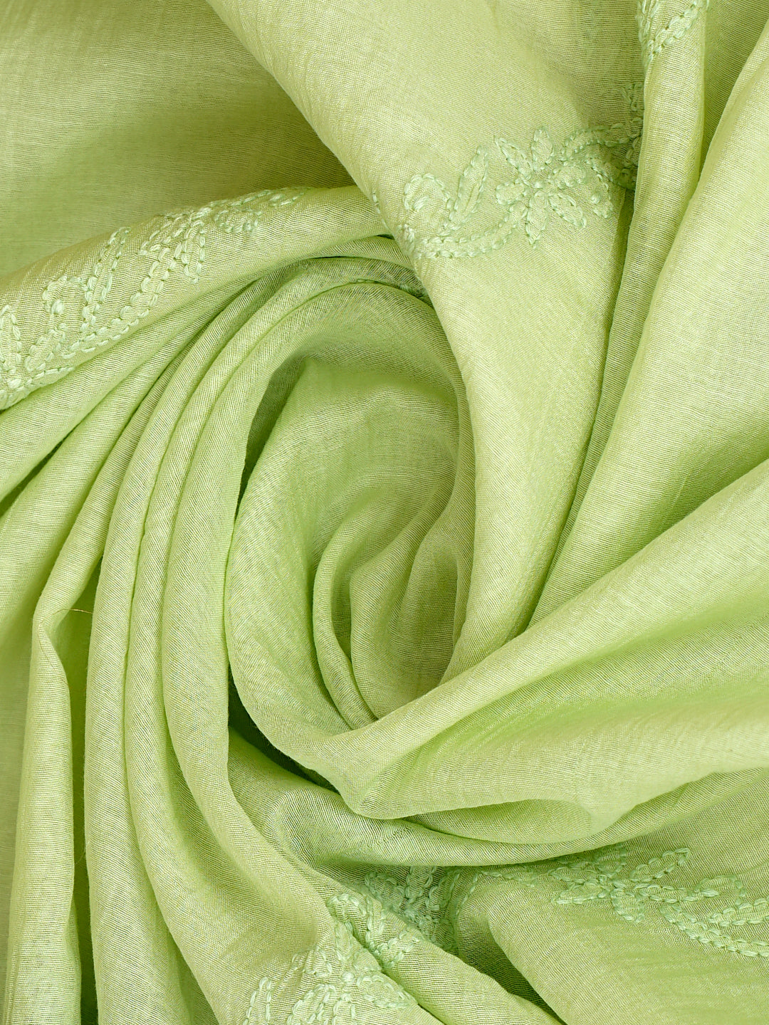 Ada Hand Embroidered Pista Green Chanderi Lucknowi Chikankari Dupatta 01A902977