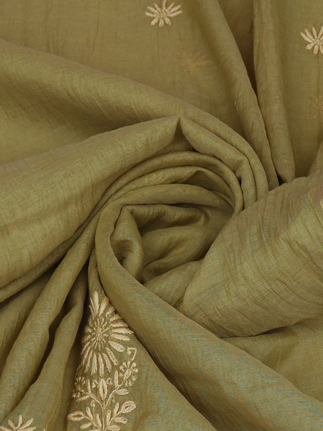 Ada Hand Embroidered Pista Green Chanderi Lucknowi Chikankari Dupatta 07A501813