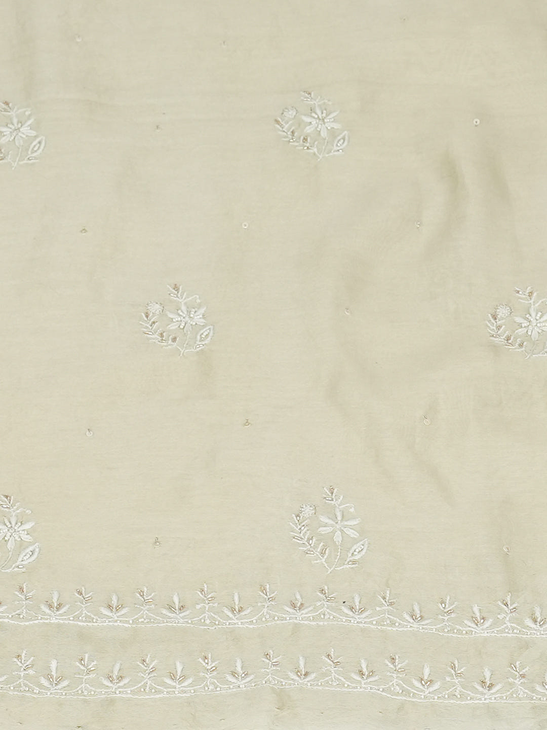 Ada Hand Embroidered Pista Green Chanderi Lucknowi Chikankari Unstitched Kurta Dupatta Set With Cutdana Work 01A936367