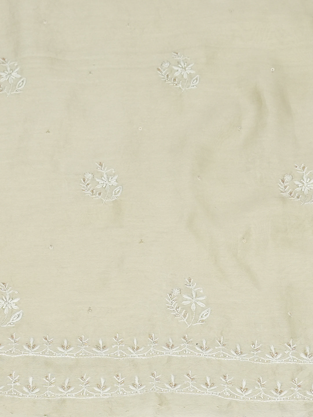 Ada Hand Embroidered Pista Green Chanderi Lucknowi Chikankari Unstitched Kurta Dupatta Set With Cutdana Work 01A936367