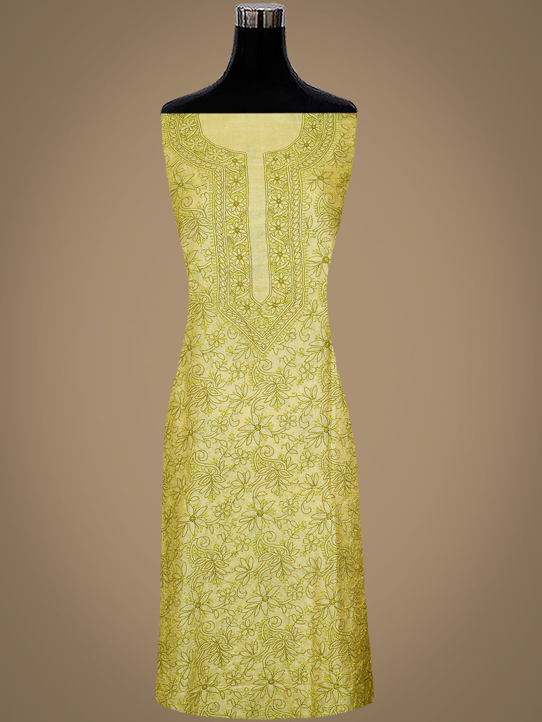 Ada Hand Embroidered Pista Green Silk Lucknowi Chikankari Unstitched Kurta Piece 01A998781