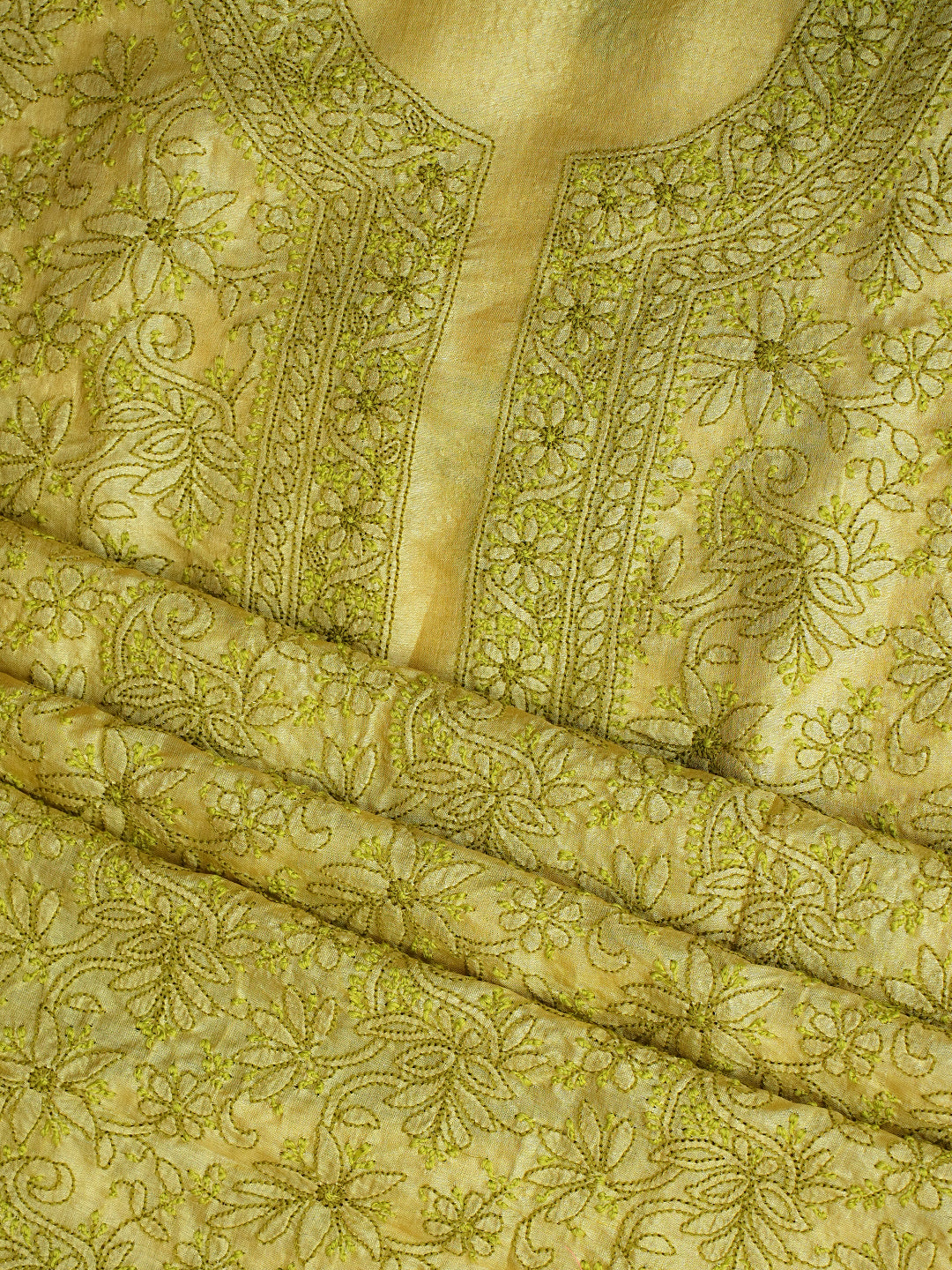 Ada Hand Embroidered Pista Green Silk Lucknowi Chikankari Unstitched Kurta Piece 01A998781