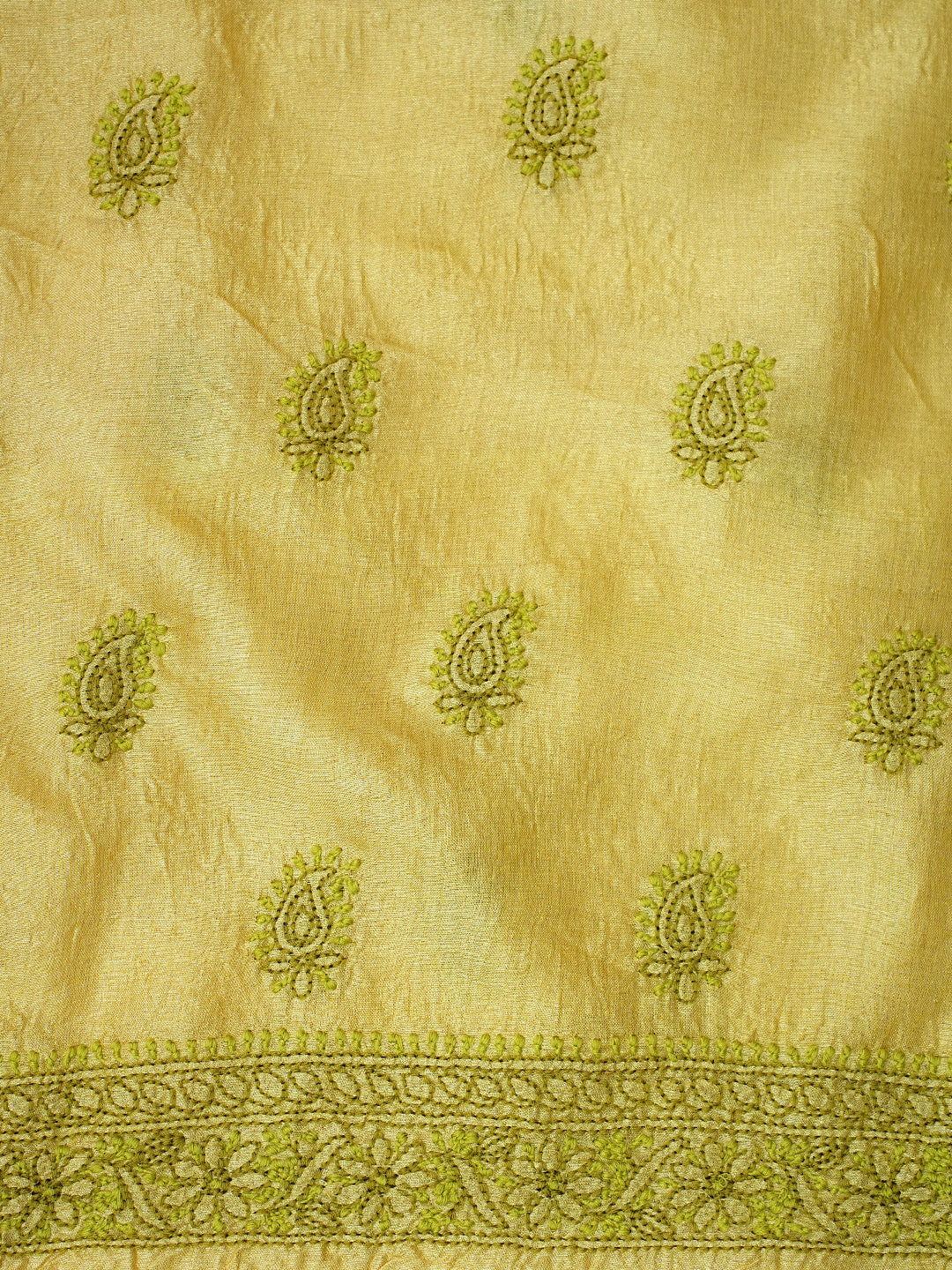Ada Hand Embroidered Pista Green Silk Lucknowi Chikankari Unstitched Kurta Piece 01A998781