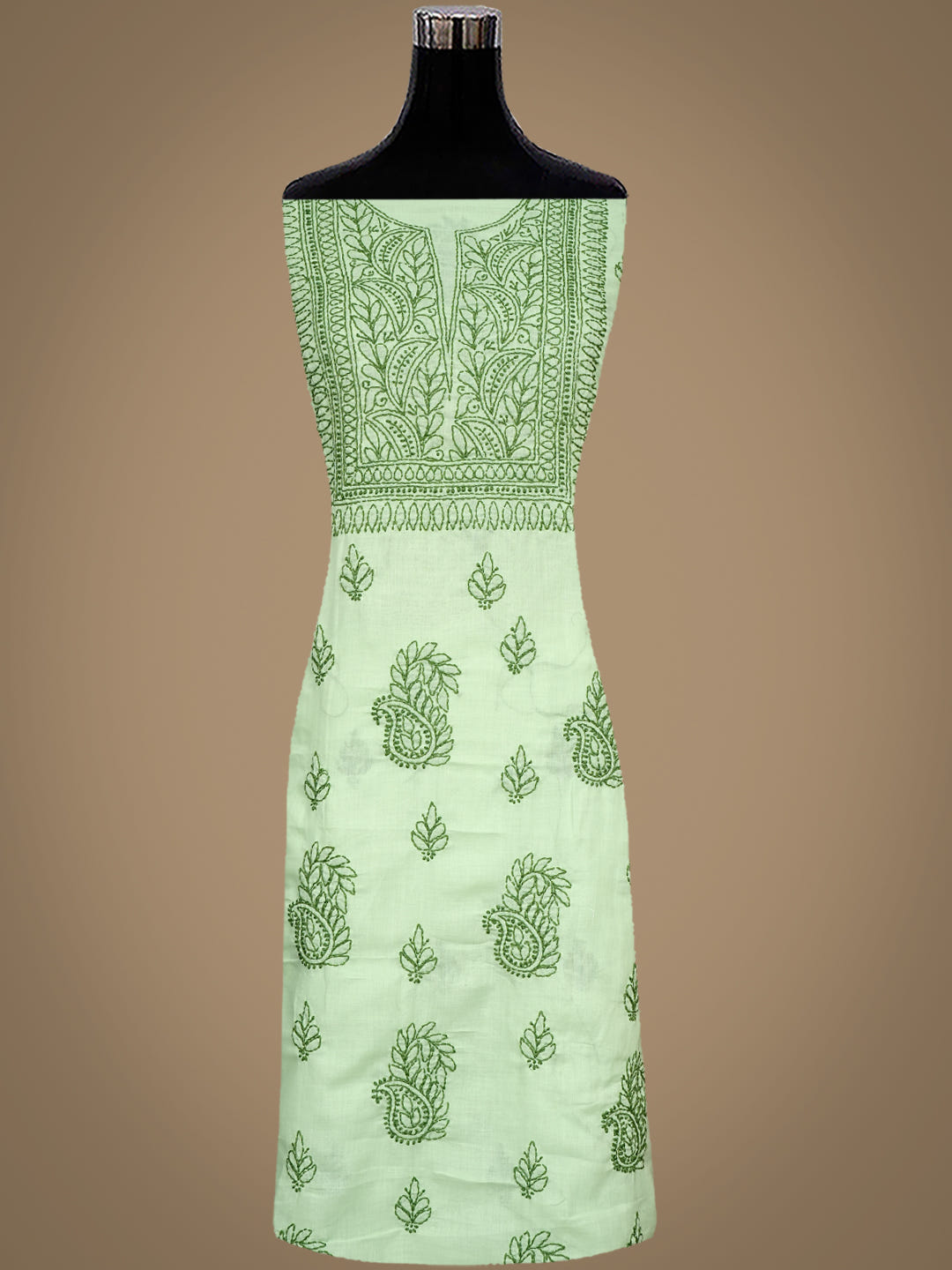 Ada Hand Embroidered Pista Green Cotton Lucknowi Chikankari Unstitched Kurta 01A816587